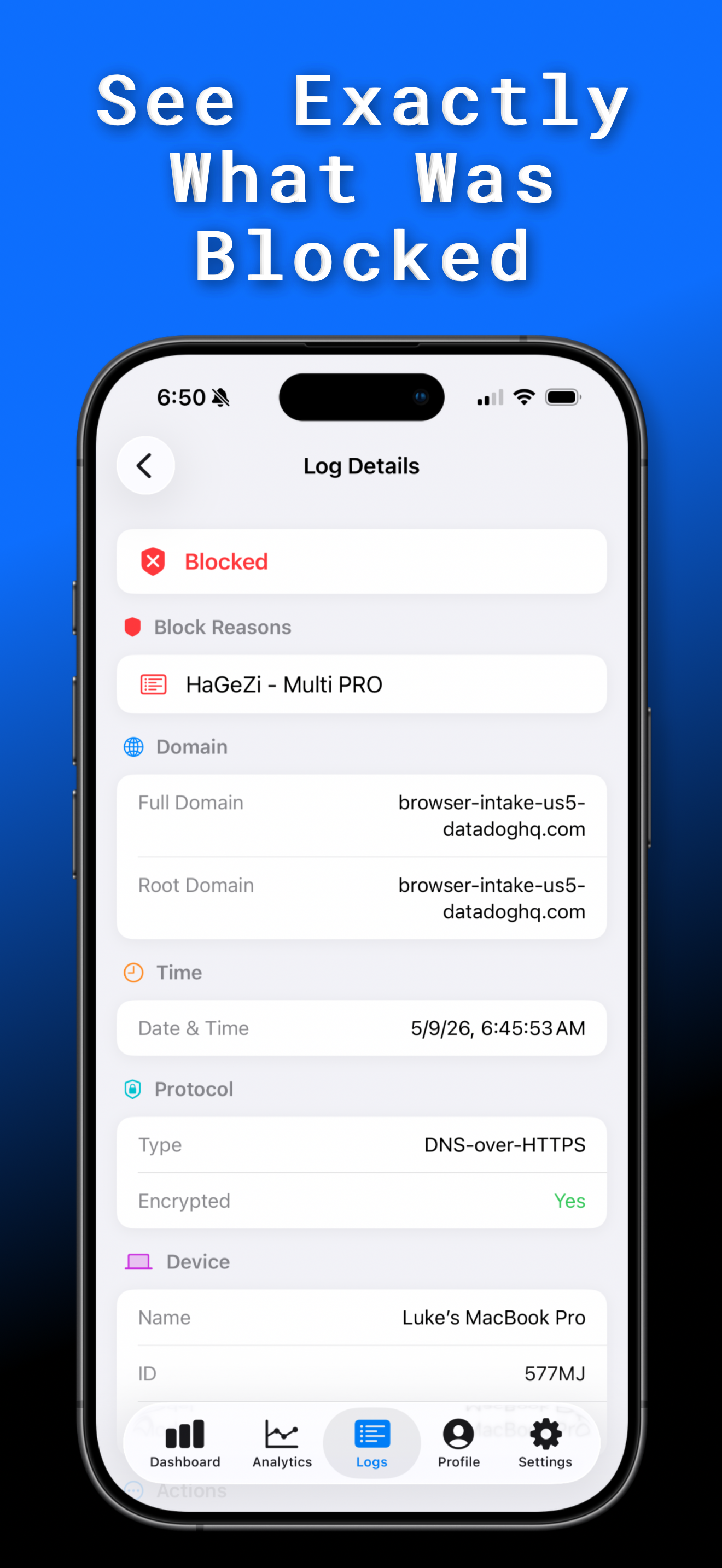 PetDNS log detail view