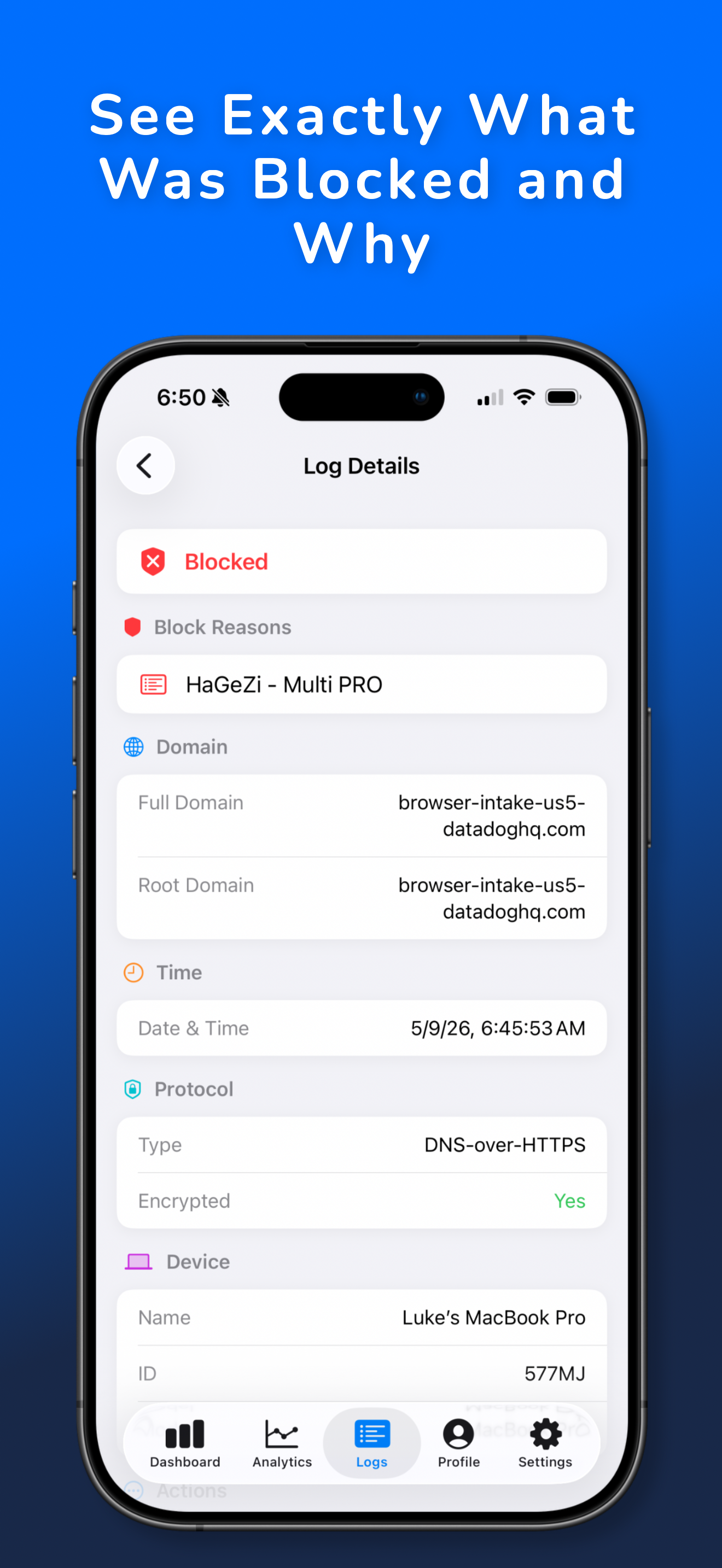 PetDNS log detail view